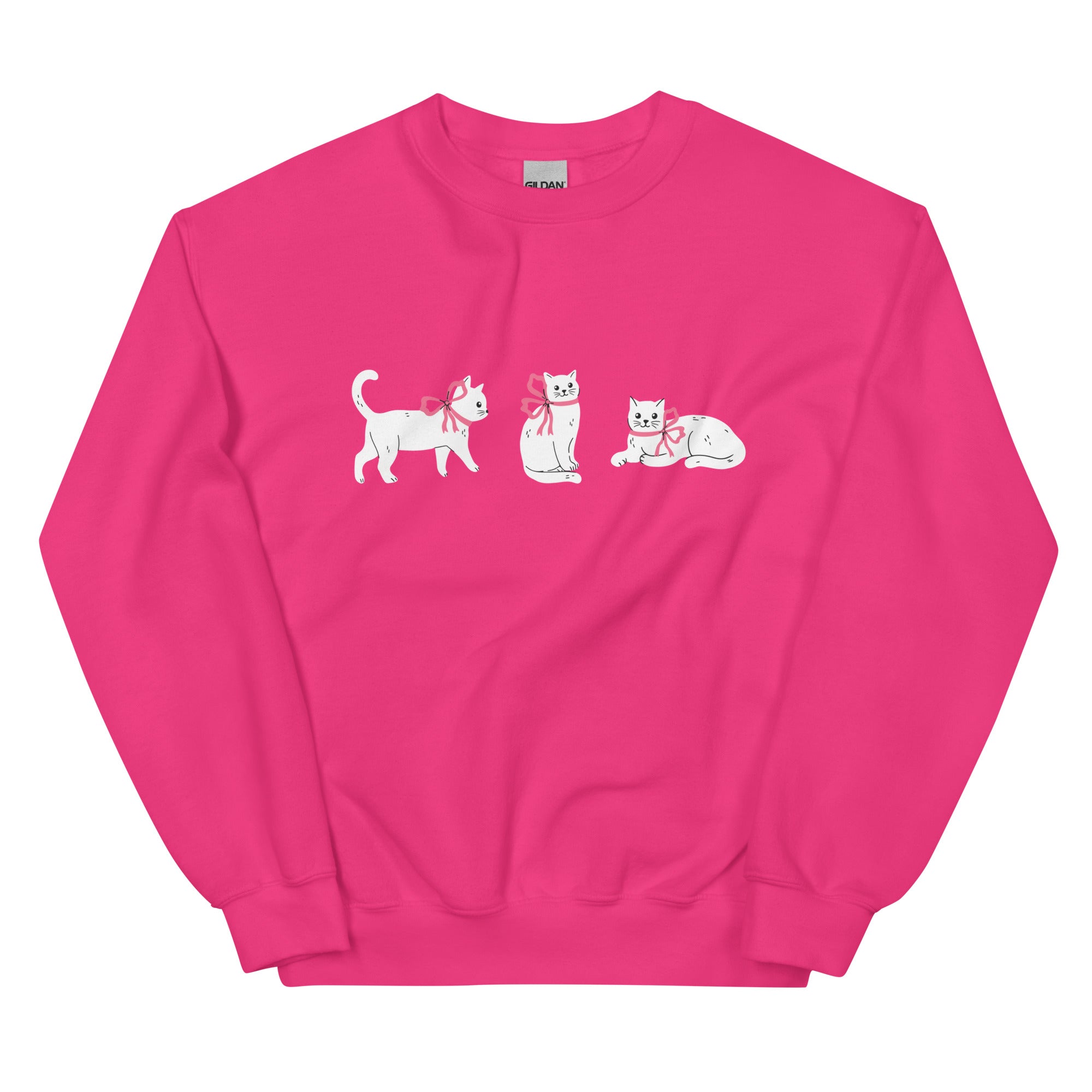 Sweet Cat With Pink Bow Crewneck Sweatshirt