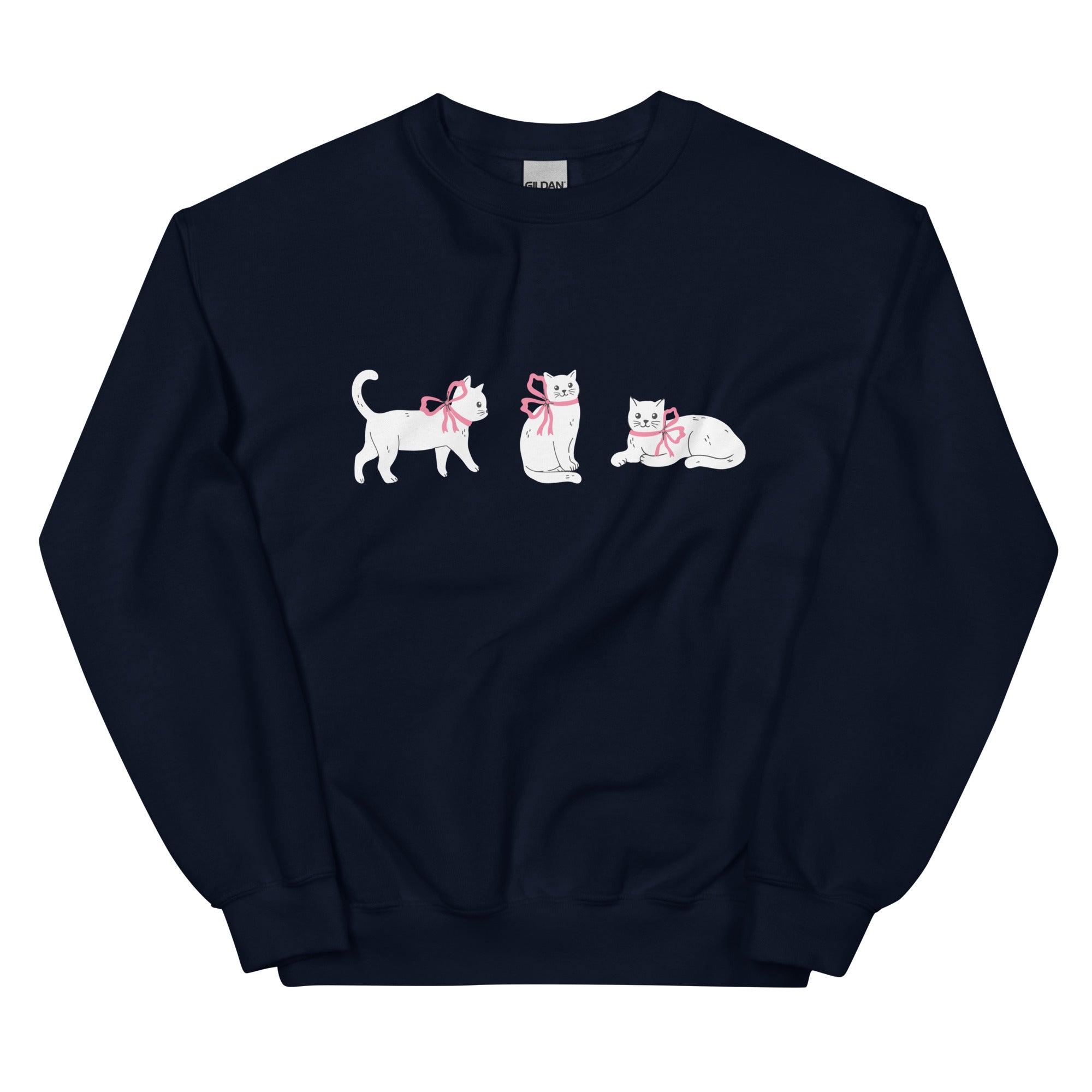 Sweet Cat With Pink Bow Crewneck Sweatshirt